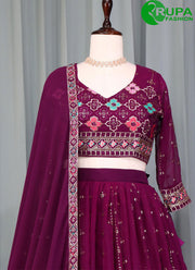 Eye Catchy Wine Color And Floral Print With Embroidery All Over Designer Lehenga Choli